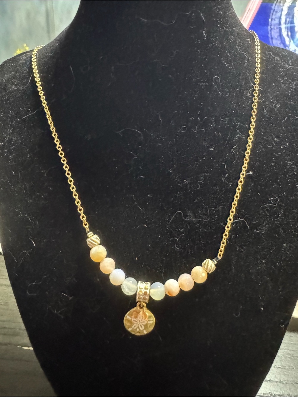 Brighton Gold-Tone Beaded Pendant Necklace - Peach & Cream Beads